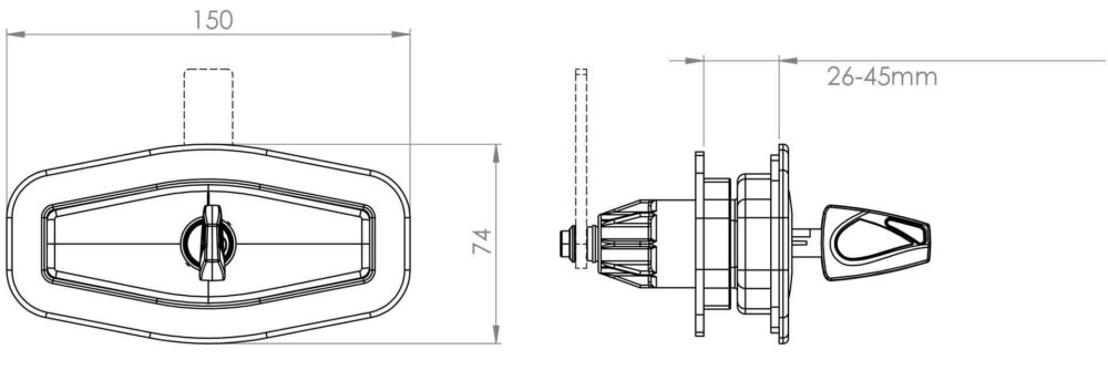SERRATURA PORTELLONE SALINO NERA PER ROTORI ZADI/STS 150 X 70 MM