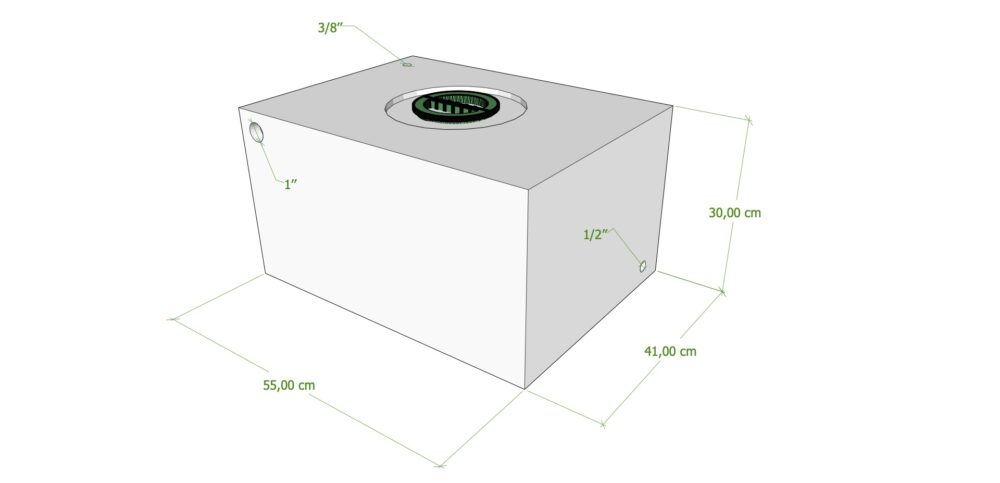 SERBATOIO 70 LT BIANCO NATURALE 55x40x30 cm TAPPO MASCHIO VERDE