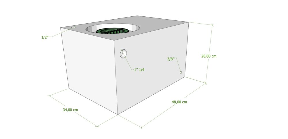 SERBATOIO 45 LT BIANCO NATURALE 48x33x28 cm TAPPO MASCHIO VERDE