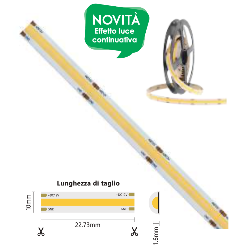 STRISCIA LED COB 12V 4000° K IP65 - 15W/m 1400lm/m (ROTOLO DA 5 MT)