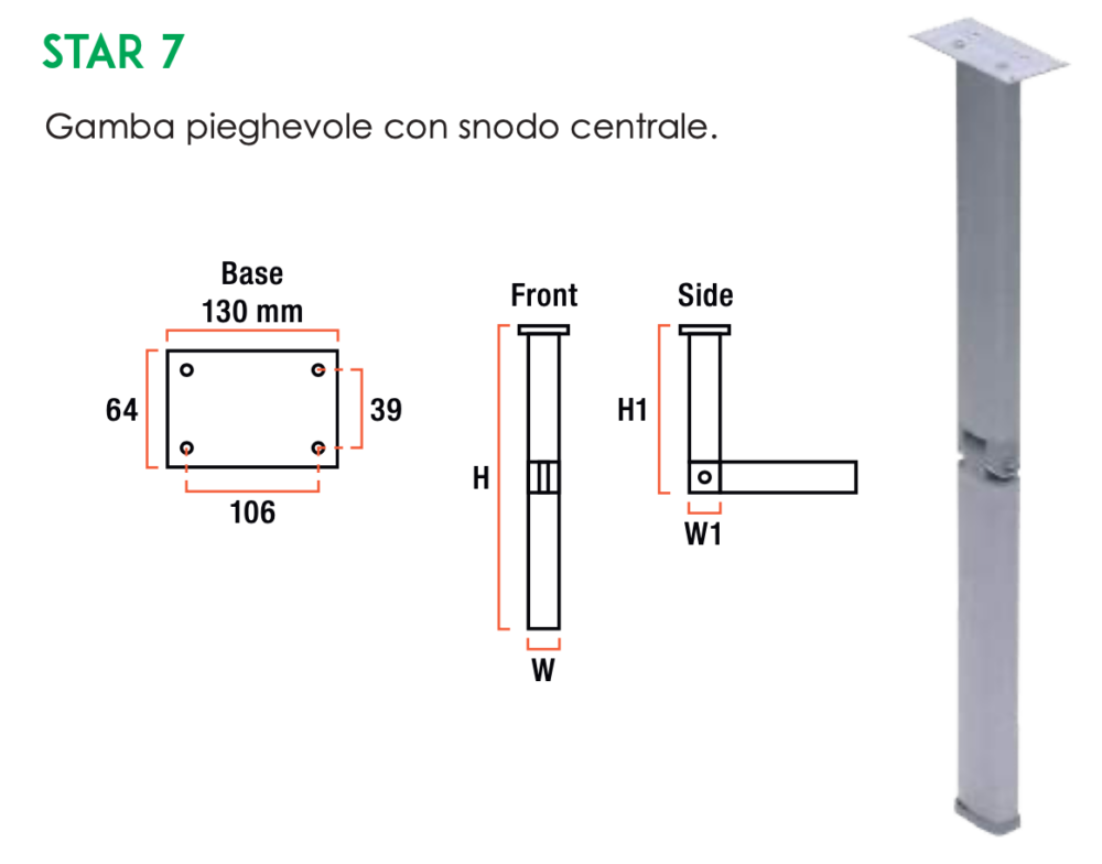 GAMBA TAVOLO SNODATA 720 MM. GRIGIO