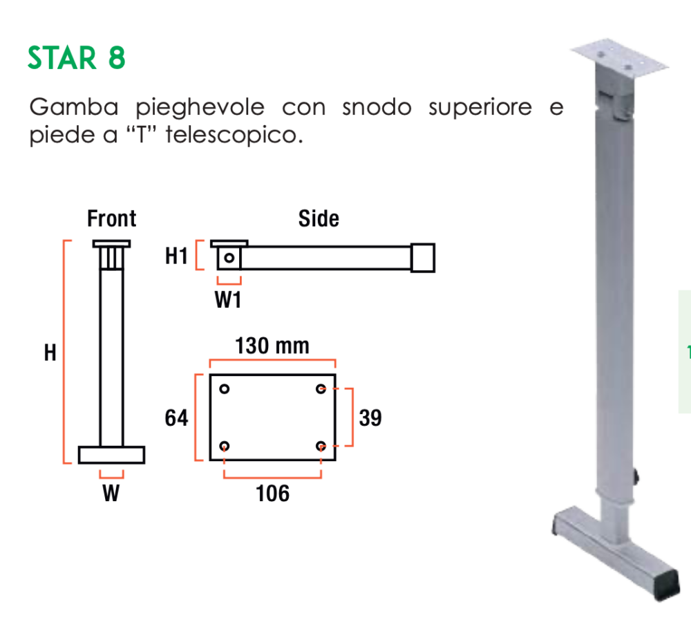 GAMBA SNODABILE TELESCOPICA C/PIEDE 720 MM. GRIGIA