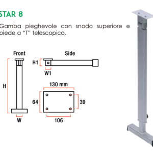 GAMBA SNODABILE TELESCOPICA C/PIEDE 720 MM. GRIGIA