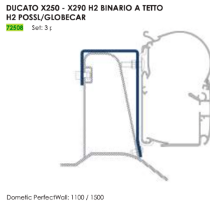 ADAPTER DUCATO X250-290/JUMPER/BOXER/MOVANO '22 CON BINARIO A TETTO H2 POSSL/GLOBECAR PER DOMETIC PW1100/1500 (SET X 3 PCS)