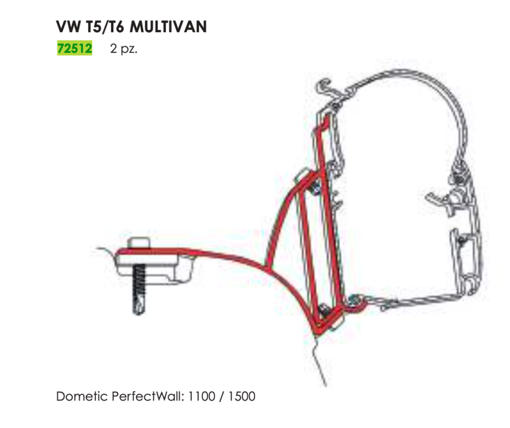 ADAPTER VW MULTIVAN T5/T6 PER DOMETIC PW1100/1500 (SET X 2 PCS)