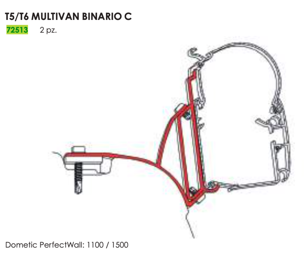 ADAPTER VW MULTIVAN T5/T6 "BINARIO C" PER DOMETIC PW1100/1500 (SET X 2 PCS)