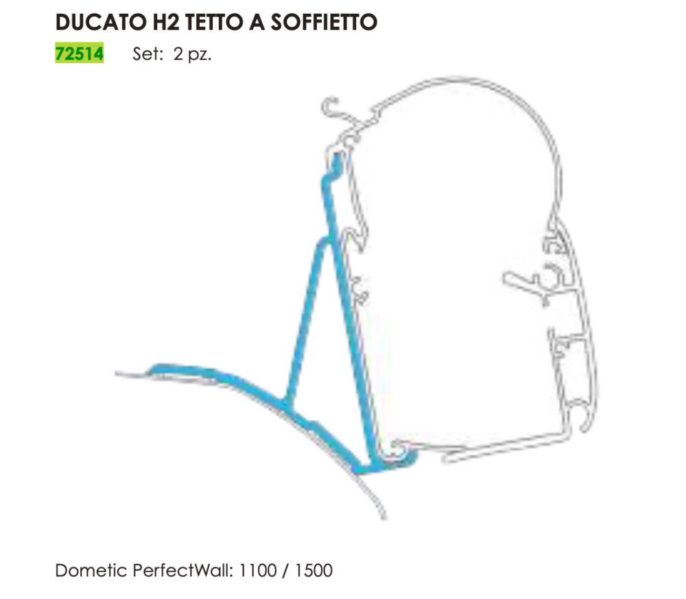 ADAPTER DUCATO X250-290/JUMPER/BOXER/MOVANO '22 H2 TETTO A SOFFIETTO PER DOMETIC PW1100/1500 (SET X 2 PCS)