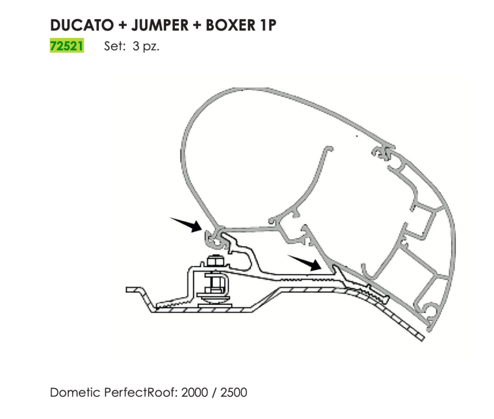ADAPTER DUCATO X250-290/JUMPER/BOXER/MOVANO '22 TETTO H2 PER DOMETIC PR2000/2500 DA 3.25 A 4,00 MT (SET X 3 PCS)