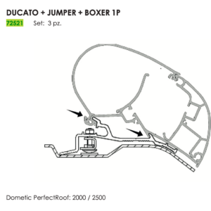 ADAPTER DUCATO X250-290/JUMPER/BOXER/MOVANO '22 TETTO H2 PER DOMETIC PR2000/2500 DA 3.25 A 4,00 MT (SET X 3 PCS)