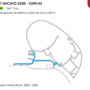 ADAPTER DUCATO X250-290/JUMPER/BOXER/MOVANO '22 TETTO H3 PER DOMETIC PR2000/2500 DA 3.25 A 4,00 MT (SET X 3 PCS)