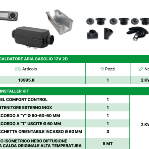 KIT RISCALDATORE AD ARIA-GASOLIO/12V AUTOTERM 2D