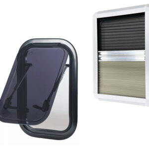 FINESTRA AM MASIS A COMPASSO 300x450 mm NERO SCURO / KIT CON OSCURANTE E ZANZARIERA