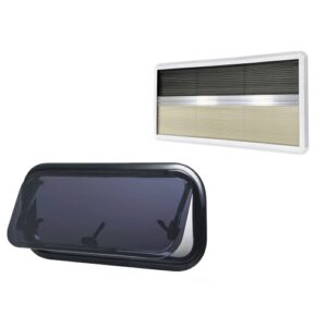 FINESTRA AM MASIS A COMPASSO 650x300 mm NERO SCURO / KIT CON OSCURANTE E ZANZARIERA